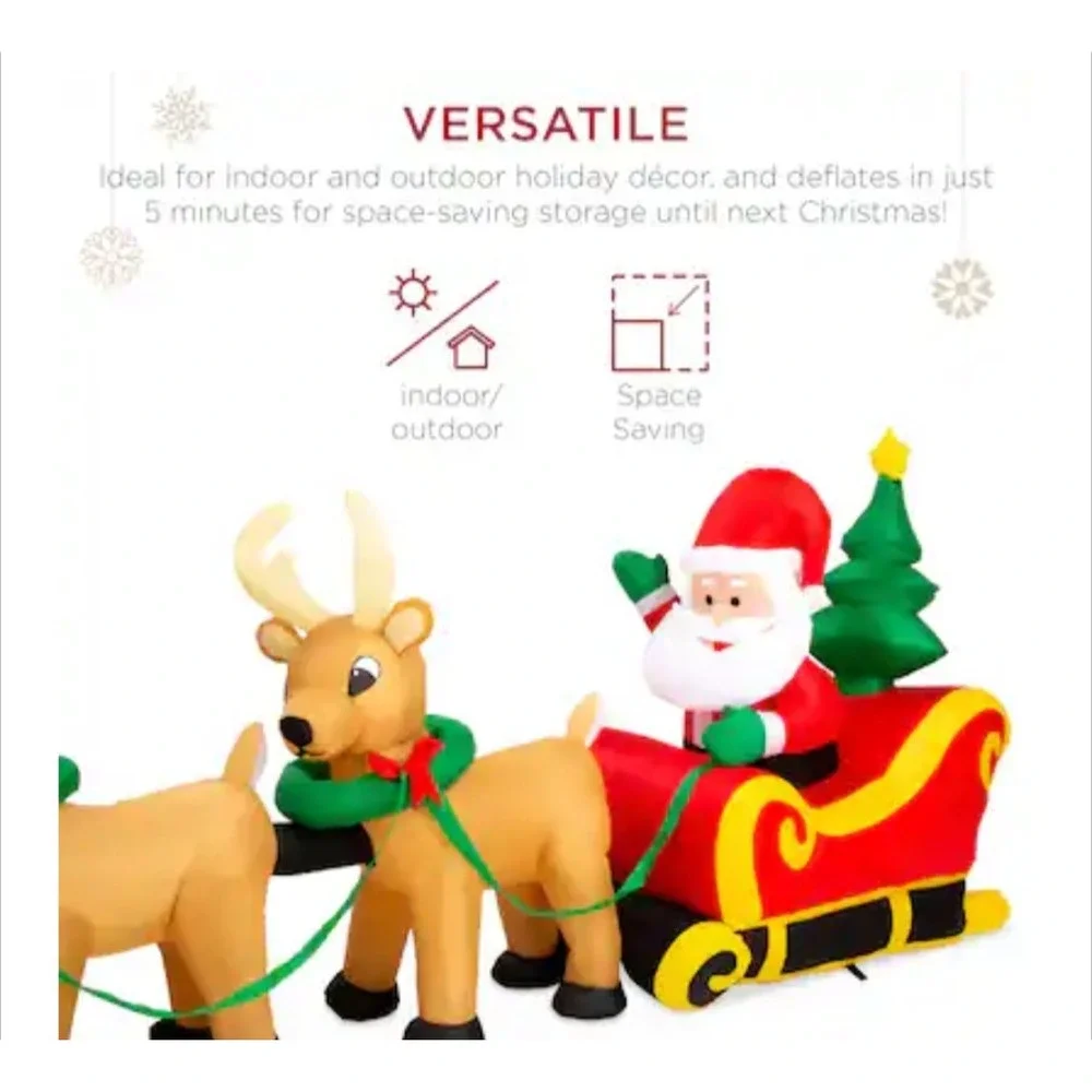 Best Choice Products Lighted Inflatable Santa Claus Reindeer Decoration - 9ft